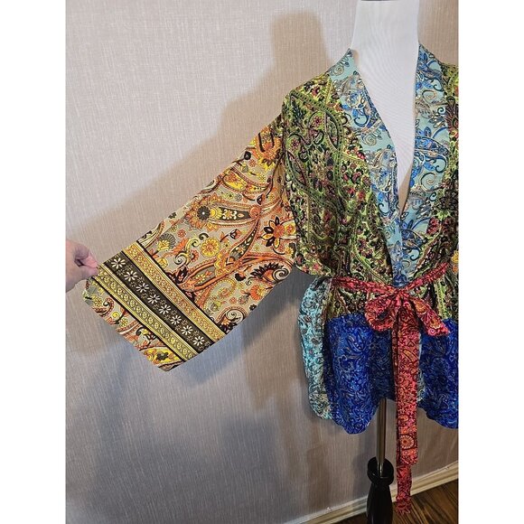 Patchwork print kimono Silk Blend Tie short length  size S - Size XL New - Picture 4 of 16